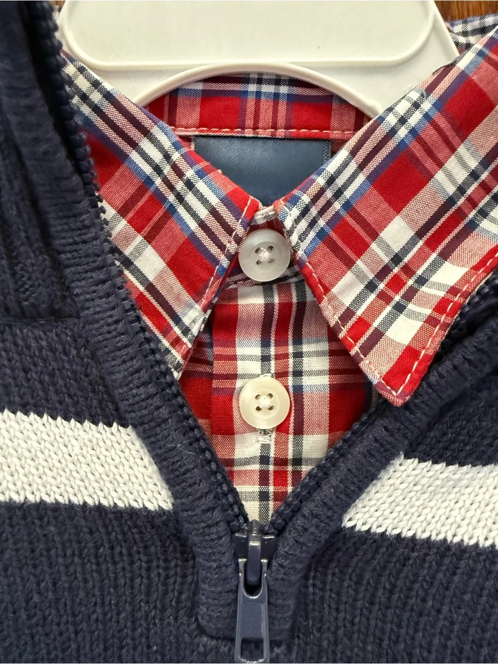 Izod Navy Striped Half-Zip Sweater with Red, White & Gray Bands set